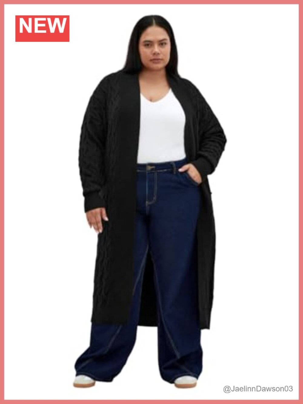 City Chic Plus Size Cable Knit Longline Cardigan Open Front Pockets